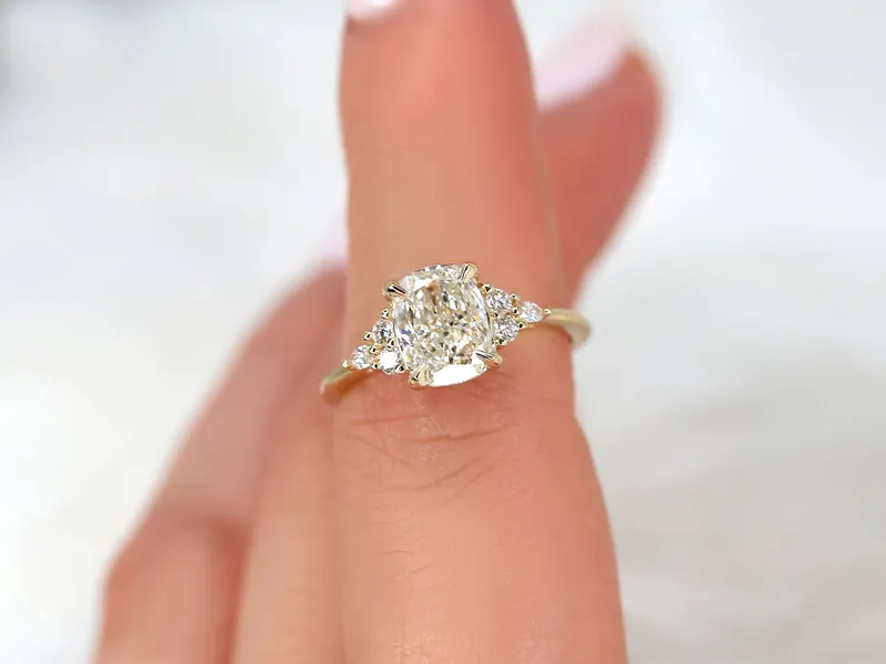 2ct Ready to Ship Petite Tinsley 14kt Diamond 3 Stone Cushion Cluster Ring view 3