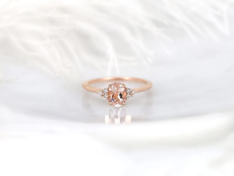 0.70ct Ready to Ship Juniper 14kt Rose Gold Peach Sapphire Diamond Oval Cluster Ring vy 7