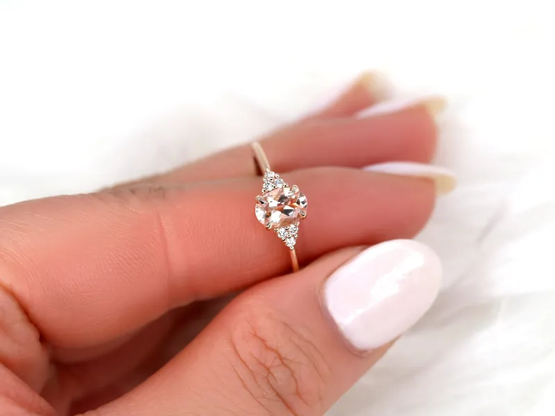 0.70ct Ready to Ship Juniper 14kt Rose Gold Peach Sapphire Diamond Oval Cluster Ring vy 2