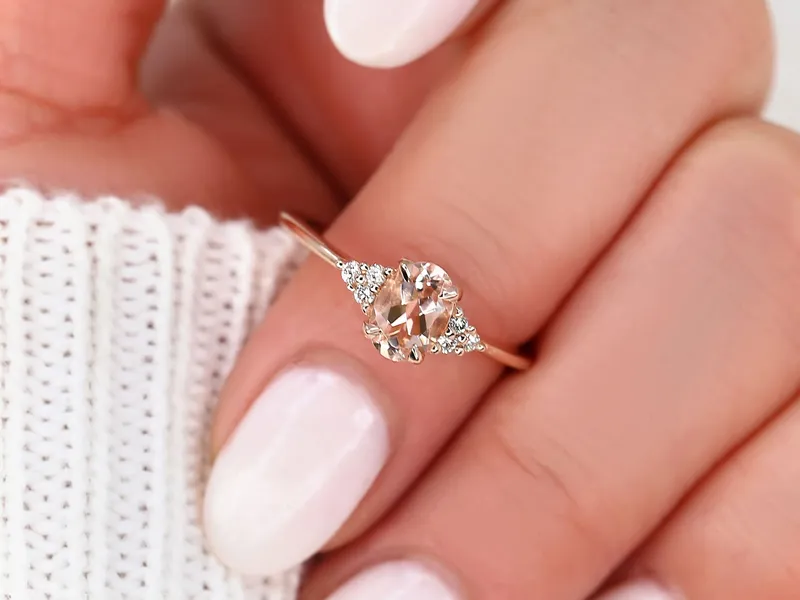 0.70ct Ready to Ship Juniper 14kt Rose Gold Peach Sapphire Diamond Oval Cluster Ring vy 5