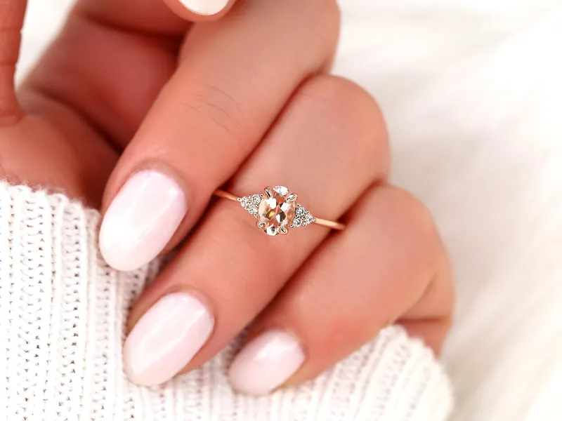 0.70ct Ready to Ship Juniper 14kt Rose Gold Peach Sapphire Diamond Oval Cluster Ring vy 6