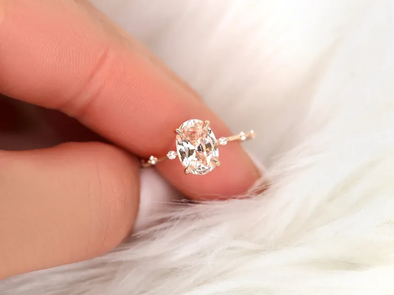 2.69ct Ready to Ship Alix 14kt Gold Peach Sapphire Diamond Oval Solitaire Ring diamond oval cut engagement ring