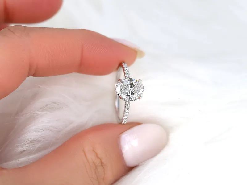 1.50ct Ready to Ship LOW Viviana 14kt White Gold Diamond Oval Hidden Halo Ring vy 6
