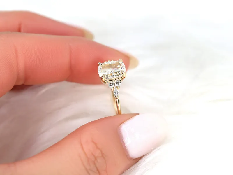 2ct Ready to Ship Petite Tinsley 14kt Diamond 3 Stone Cushion Cluster Ring view 5
