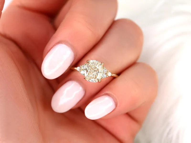 2ct Ready to Ship Petite Tinsley 14kt Diamond 3 Stone Cushion Cluster Ring view 2