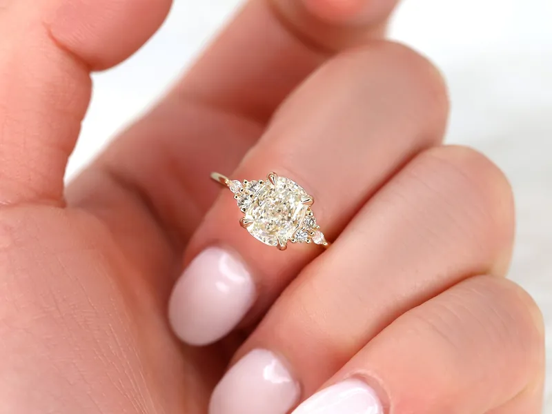 2ct Ready to Ship Petite Tinsley 14kt Diamond 3 Stone Cushion Cluster Ring view 4