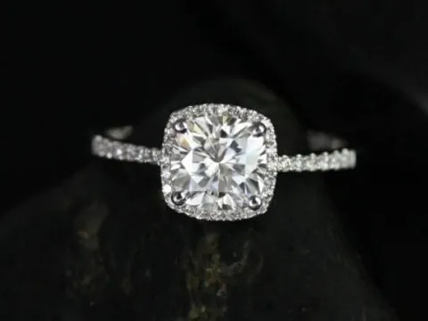 1.50ct Ready to Ship Randi 14kt White Gold 7mm Forever One Moissanite Diamond Cushion Halo Ring vy 3
