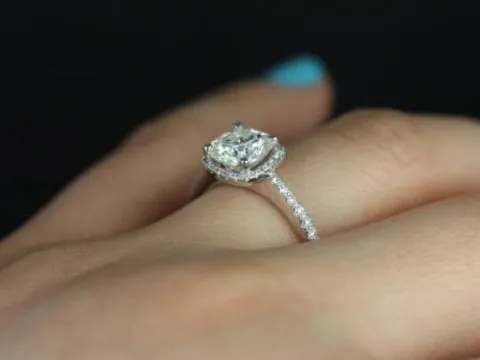 1.50ct Ready to Ship Randi 14kt White Gold 7mm Forever One Moissanite Diamond Cushion Halo Ring vy 2