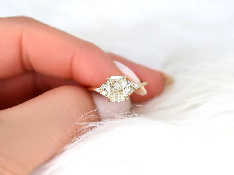 2ct Ready to Ship Petite Tinsley 14kt Diamond 3 Stone Cushion Cluster Ring diamond cushion cut engagement ring