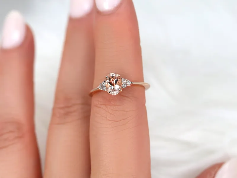 0.70ct Ready to Ship Juniper 14kt Rose Gold Peach Sapphire Diamond Oval Cluster Ring vy 3