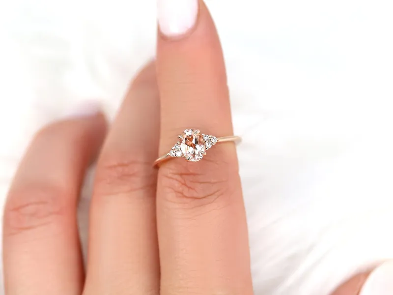 0.70ct Ready to Ship Juniper 14kt Rose Gold Peach Sapphire Diamond Oval Cluster Ring vy 4