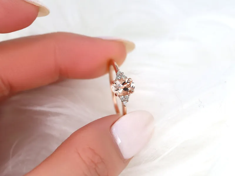 0.70ct Ready to Ship Juniper 14kt Rose Gold Peach Sapphire Diamond Oval Cluster Ring peach diamond oval cut engagement ring