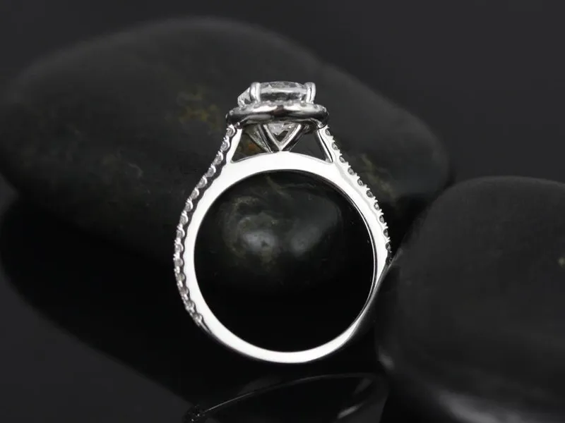 Ready to Ship 14kt White Gold Kubian 7mm Round Morganite Diamonds Micro Pave Petite Halo Engagement Ring, Rosados Box vy 2