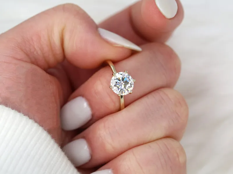2ct Ready to Ship Elaine 8mm 14kt ROSE Gold Moissanite Six Prong Solitaire Ring vy 2
