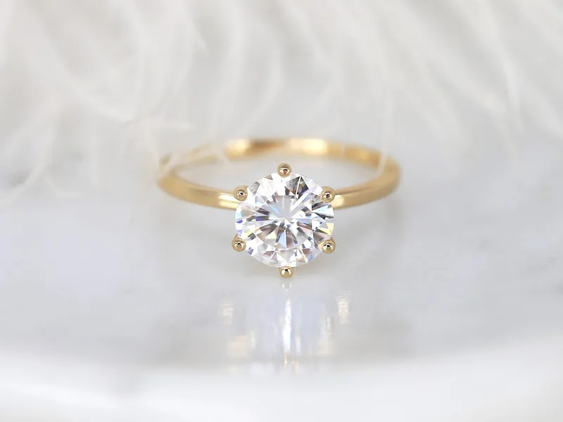 2ct Ready to Ship Elaine 8mm 14kt ROSE Gold Moissanite Six Prong Solitaire Ring vy 7