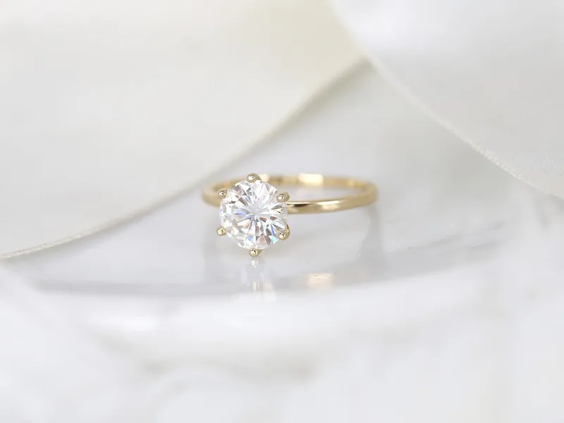 2ct Ready to Ship Elaine 8mm 14kt ROSE Gold Moissanite Six Prong Solitaire Ring vy 6