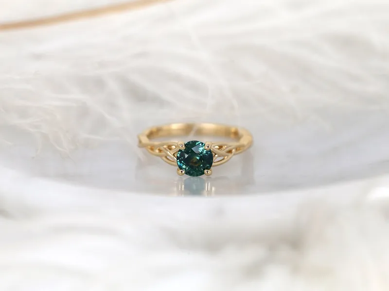1.42ct Petite Cassidy 14kt Teal Sapphire Celtic Knot Round Solitaire Ring view 7