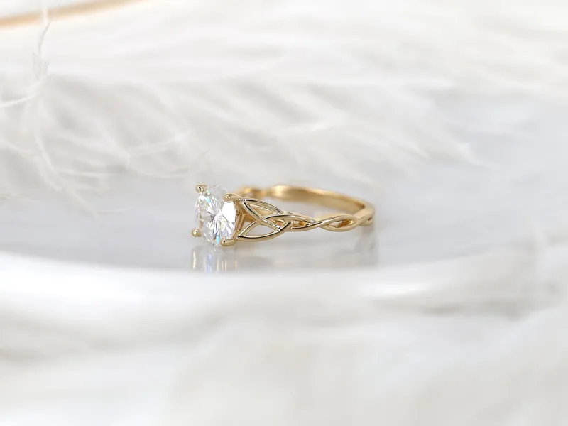 2ct Petite Cassidy 8mm 14kt Moissanite Celtic Knot Round Solitaire Ring vy 7