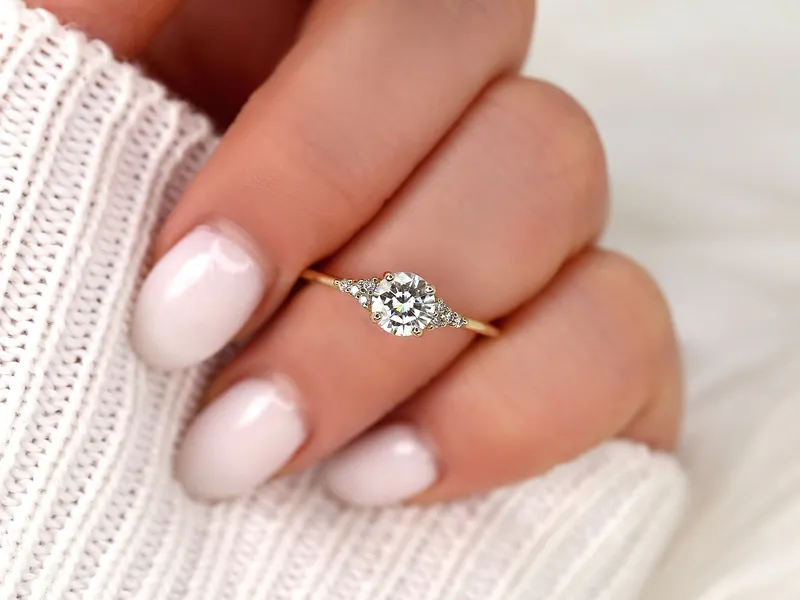 0.75ct Malia 6mm 14kt Moissanite Diamond Art Deco Round Cluster Ring vy 3