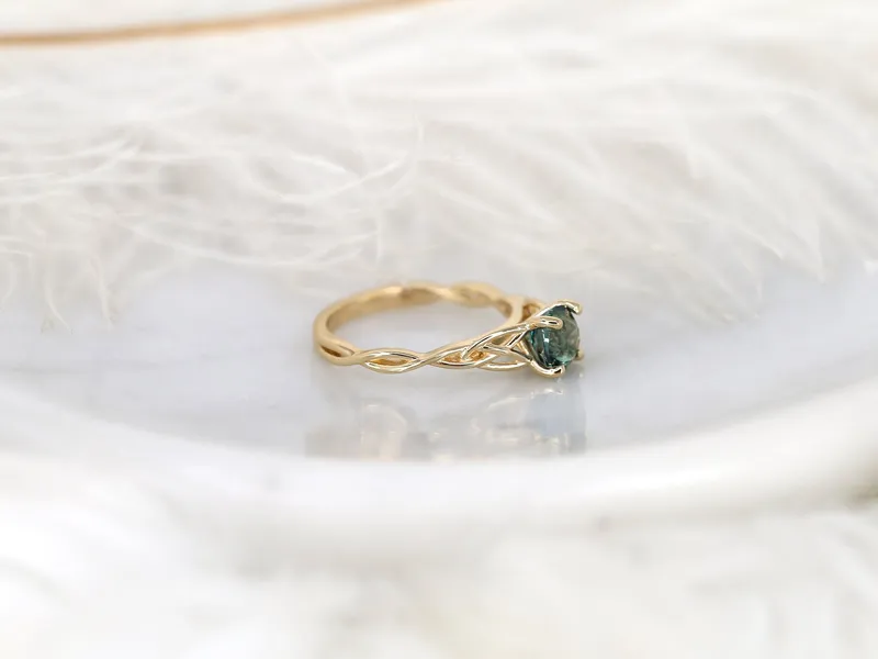 1.42ct Petite Cassidy 14kt Teal Sapphire Celtic Knot Round Solitaire Ring view 6