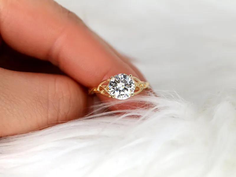 2ct Petite Cassidy 8mm 14kt Moissanite Celtic Knot Round Solitaire Ring vy 2