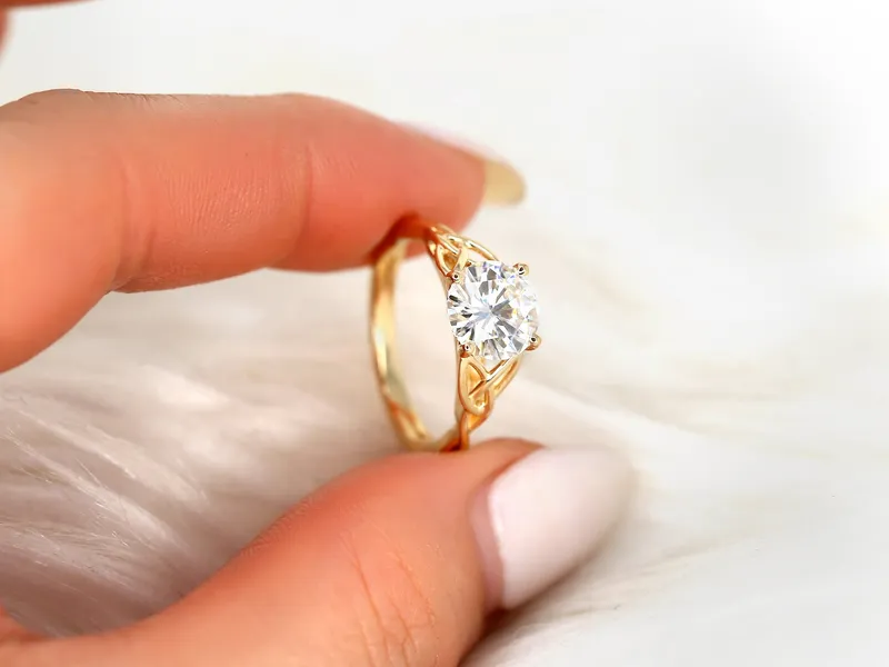 2ct Petite Cassidy 8mm 14kt Moissanite Celtic Knot Round Solitaire Ring vy 5