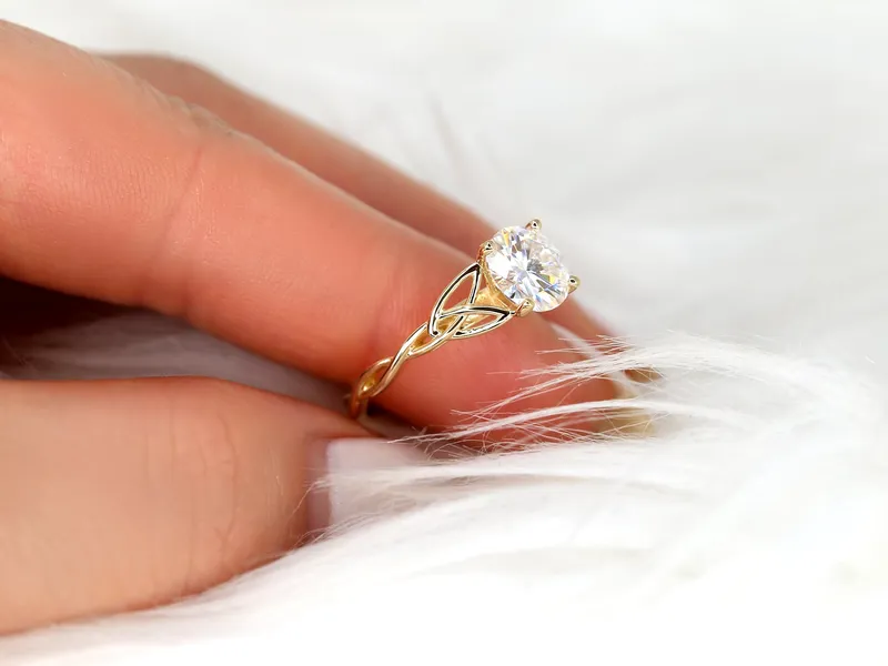 2ct Petite Cassidy 8mm 14kt Moissanite Celtic Knot Round Solitaire Ring vy 6