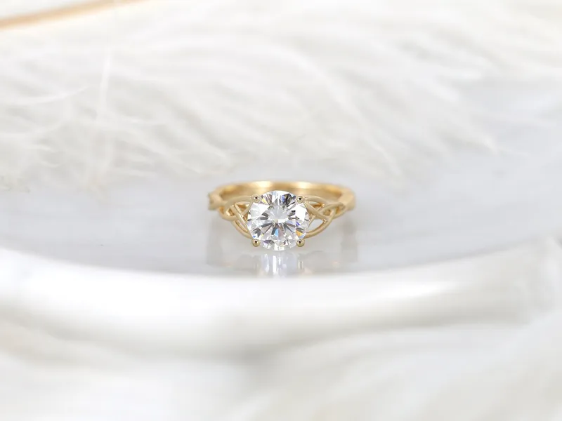 2ct Petite Cassidy 8mm 14kt Moissanite Celtic Knot Round Solitaire Ring vy 8