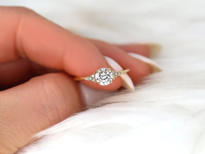 0.75ct Malia 6mm 14kt Moissanite Diamond Art Deco Round Cluster Ring diamond round cut engagement ring
