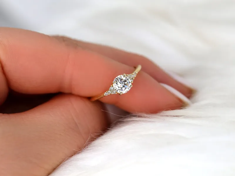 0.75ct Malia 6mm 14kt Moissanite Diamond Art Deco Round Cluster Ring vy 4