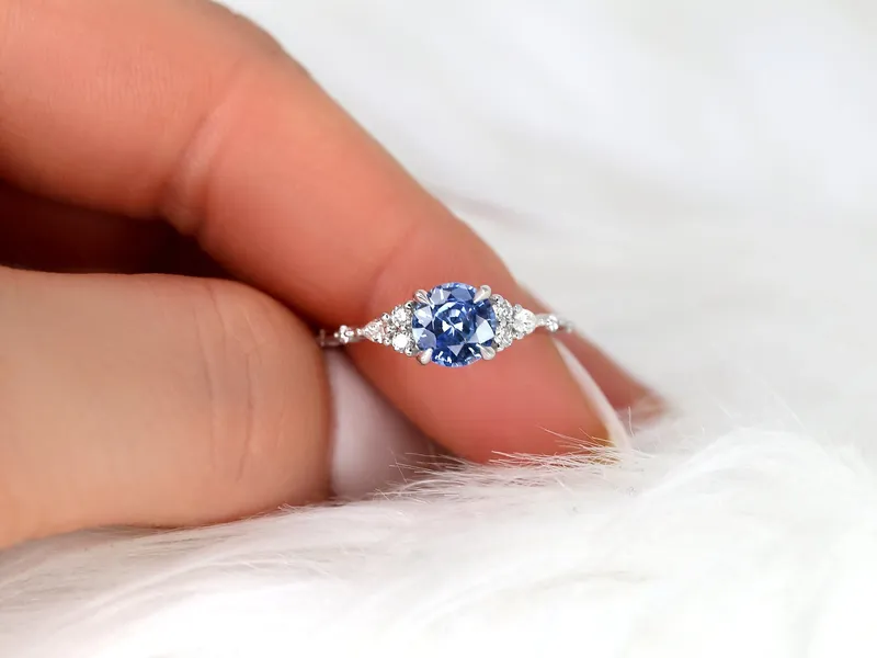 1.54ct Ready to Ship Anastasia 14kt White Gold Cornflower Sapphire Diamond Cluster Ring blue diamond round cut engagement ring