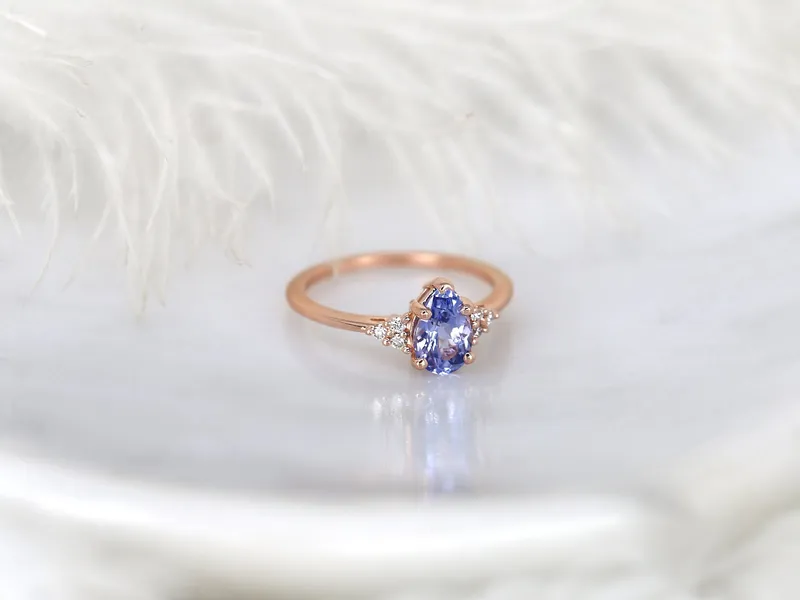 1.32ct Ready to Ship Juliet 14kt Rose Gold Lavender Cornflower Sapphire Diamond Pear Cluster Ring vy 7