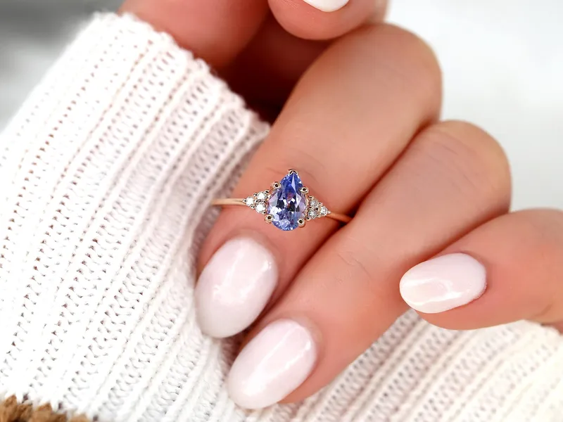 1.32ct Ready to Ship Juliet 14kt Rose Gold Lavender Cornflower Sapphire Diamond Pear Cluster Ring vy 3