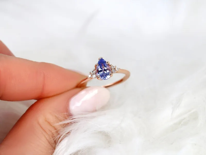 1.32ct Ready to Ship Juliet 14kt Rose Gold Lavender Cornflower Sapphire Diamond Pear Cluster Ring vy 2