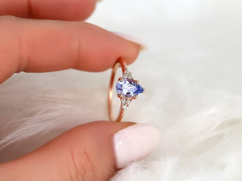 1.32ct Ready to Ship Juliet 14kt Rose Gold Lavender Cornflower Sapphire Diamond Pear Cluster Ring vy 5