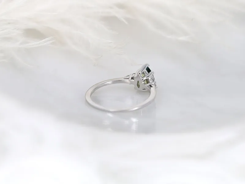 1.19ct Ready to Ship Juliet 14kt White Gold Teal Sapphire Diamond Art Deco Pear Cluster Ring view 8