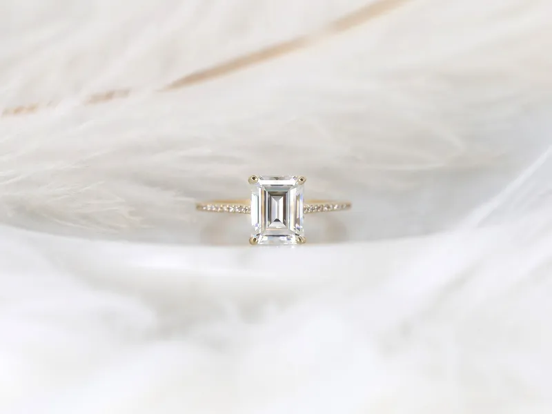 2.60ct Beverly 9x7mm 14kt Gold Moissanite Diamond Emerald Cut Solitaire Ring vy 7