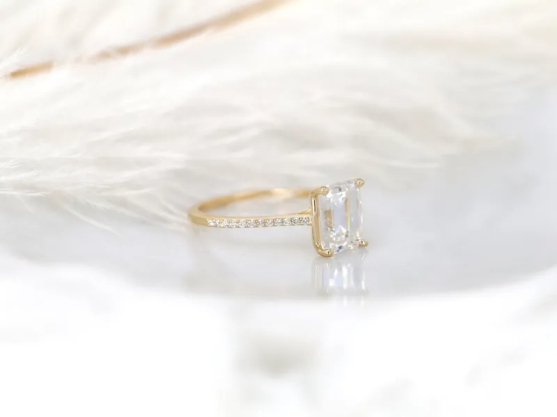 2.60ct Beverly 9x7mm 14kt Gold Moissanite Diamond Emerald Cut Solitaire Ring vy 6