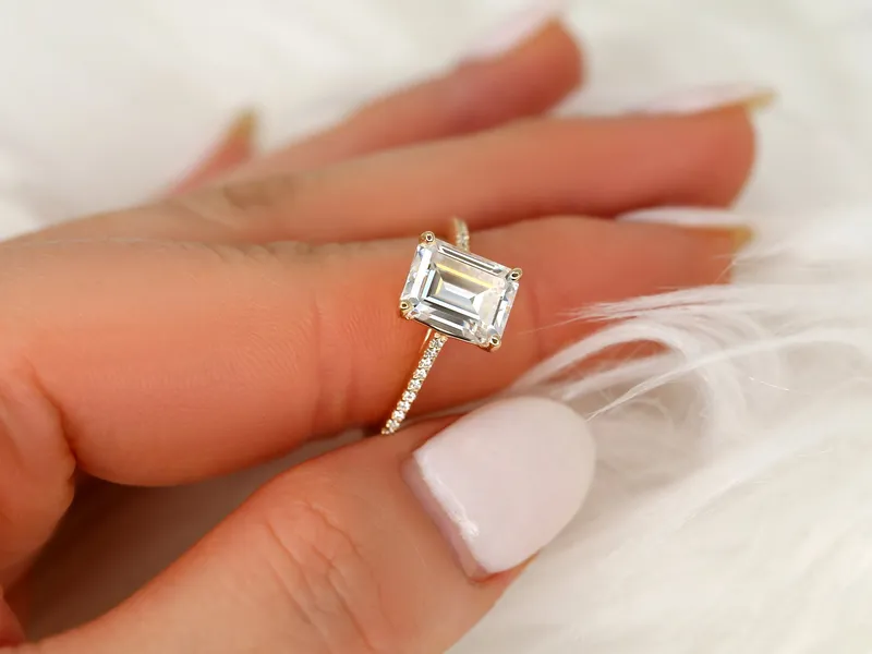 2.60ct Beverly 9x7mm 14kt Gold Moissanite Diamond Emerald Cut Solitaire Ring vy 5