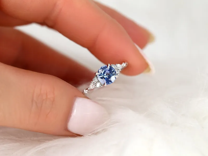 1.54ct Ready to Ship Anastasia 14kt White Gold Cornflower Sapphire Diamond Cluster Ring vy 2