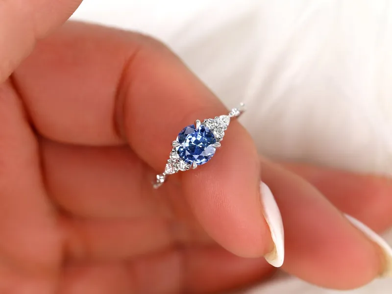 1.54ct Ready to Ship Anastasia 14kt White Gold Cornflower Sapphire Diamond Cluster Ring vy 4