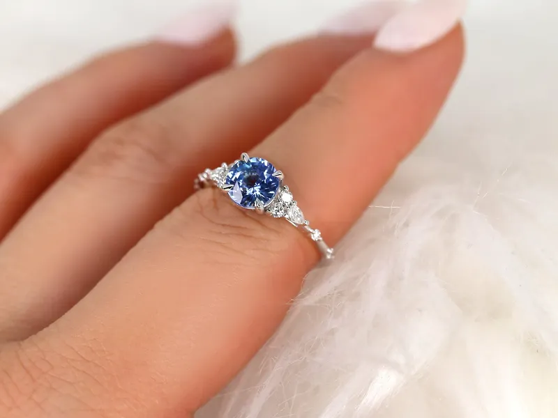 1.54ct Ready to Ship Anastasia 14kt White Gold Cornflower Sapphire Diamond Cluster Ring vy 5