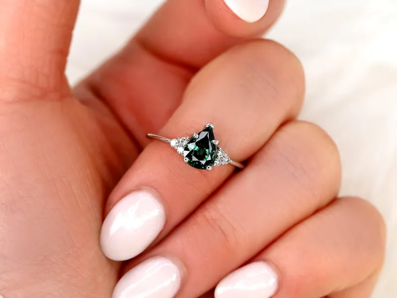 1.46ct Ready to Ship Juliet 14kt White Gold Teal Sapphire Diamond Art Deco Pear Cluster Ring vy 5