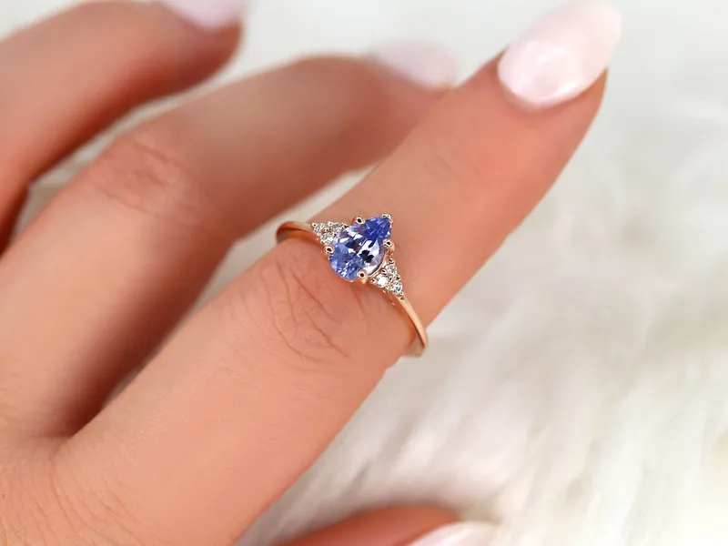 1.32ct Ready to Ship Juliet 14kt Rose Gold Lavender Cornflower Sapphire Diamond Pear Cluster Ring vy 4