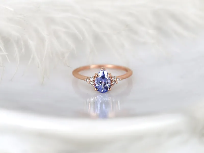 1.32ct Ready to Ship Juliet 14kt Rose Gold Lavender Cornflower Sapphire Diamond Pear Cluster Ring vy 8