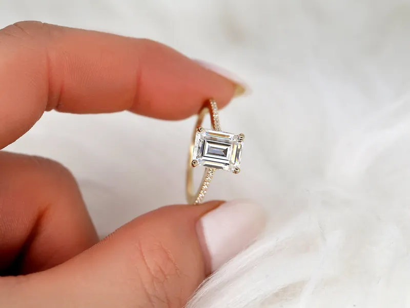 2.60ct Beverly 9x7mm 14kt Gold Moissanite Diamond Emerald Cut Solitaire Ring emerald emerald cut engagement ring
