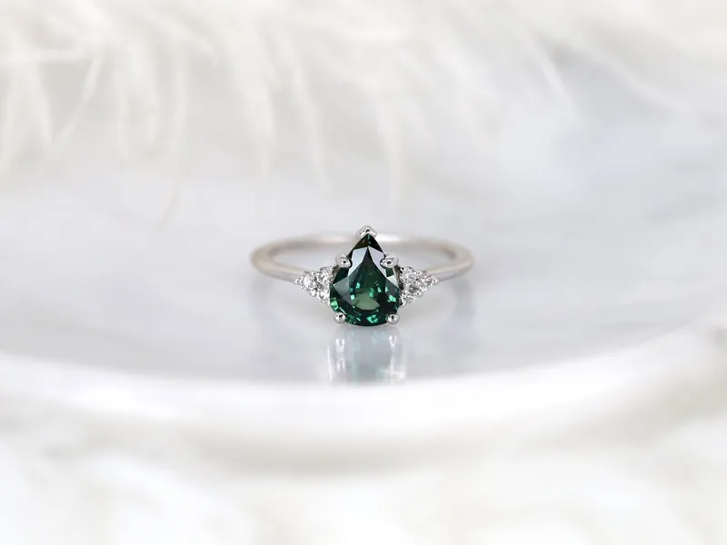 1.46ct Ready to Ship Juliet 14kt White Gold Teal Sapphire Diamond Art Deco Pear Cluster Ring vy 8