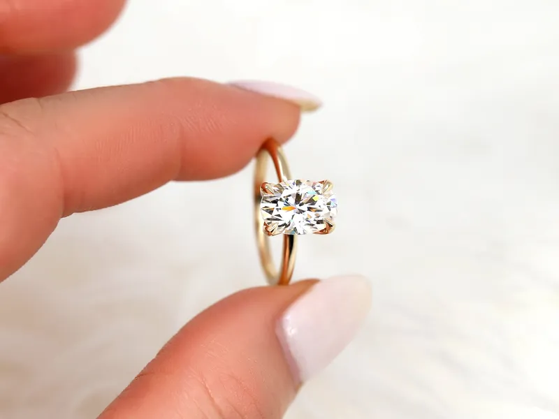 2.50ct Phoebe 10x7mm 14kt Moissanite Unique Dainty Oval Solitaire Ring vy 4