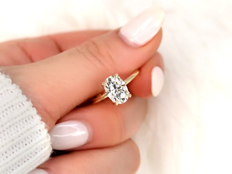 2.50ct Phoebe 10x7mm 14kt Moissanite Unique Dainty Oval Solitaire Ring vy 3