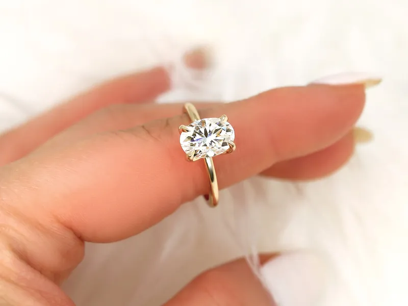 2.50ct Phoebe 10x7mm 14kt Moissanite Unique Dainty Oval Solitaire Ring vy 2